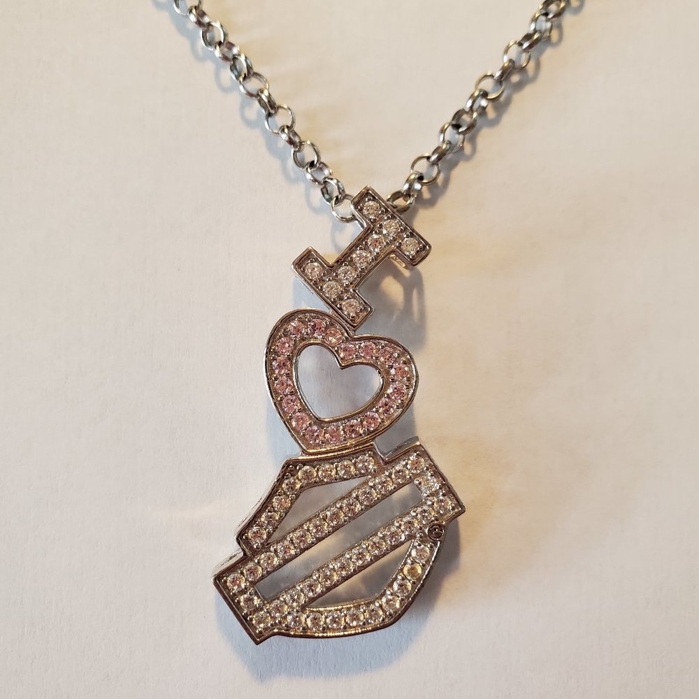 Harley Davidson Stamper Heart & Shield CZ Necklace